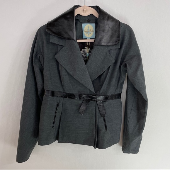 Tracy Reese Detachable Leather Collar Suit Jacket - Picture 1 of 11